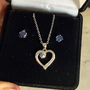 Elegant Sterling Silver & Tanzinite Heart Necklace and Earring Set